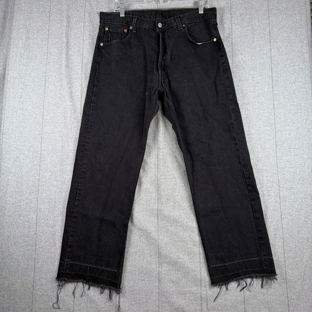 Vintage Levis 501 Black Mens 36x30 (Fit 34x27) Jeans Raw Hem Made in USA 90s